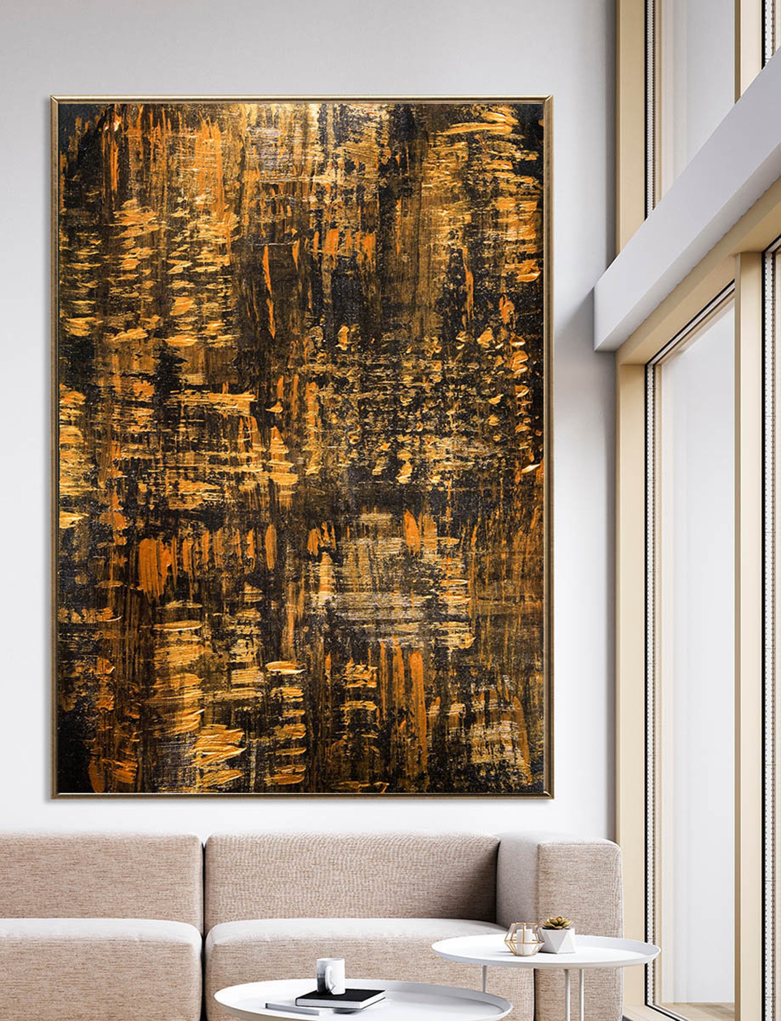 Powerful Black Gold Wall Art on Canvas with Brush Strokes Etsy