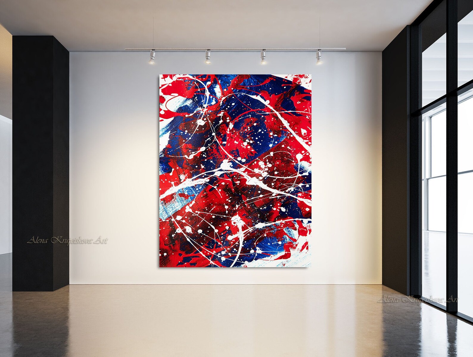 Blue and red wall art for living room Red and blue art print Etsy
