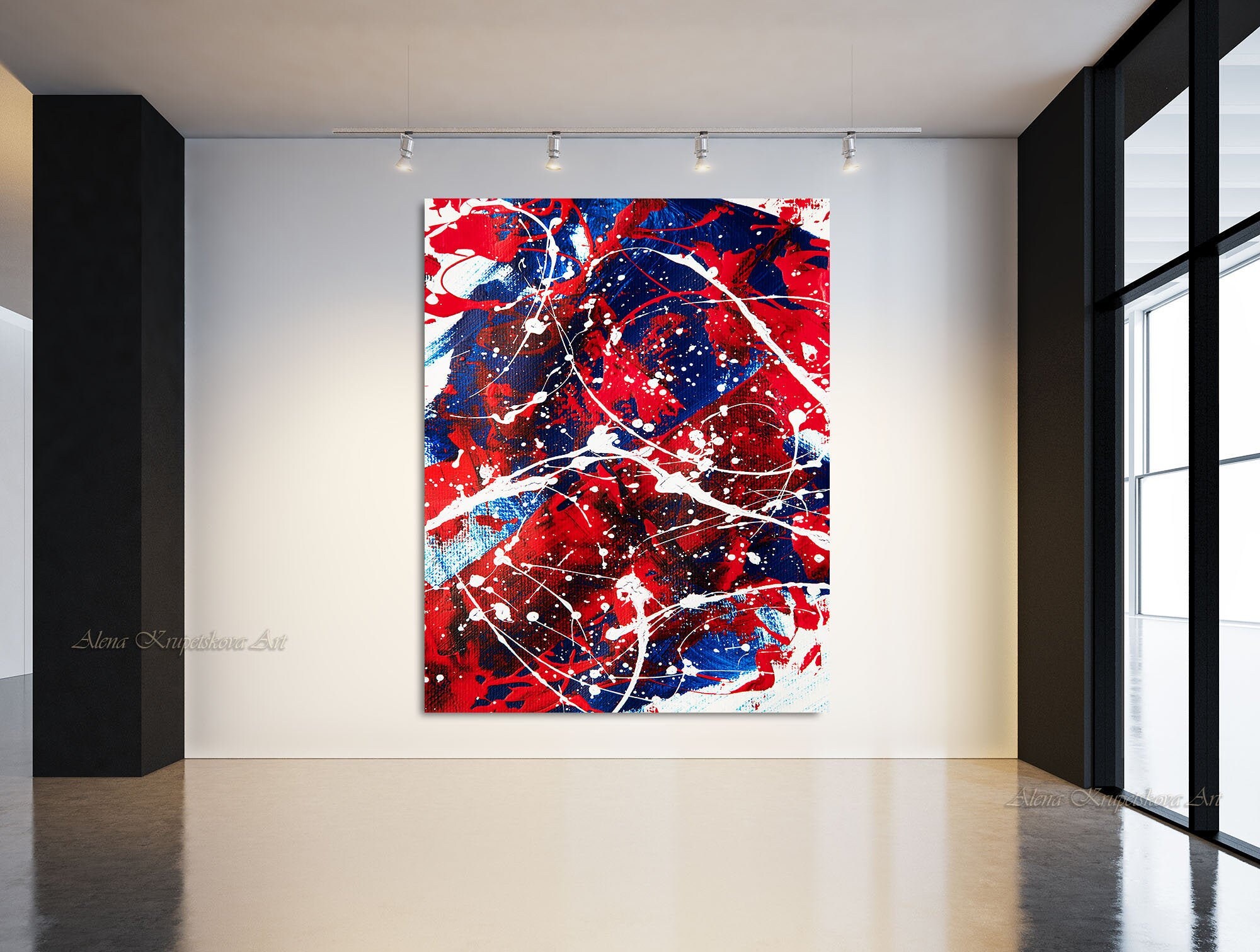 Blue and red wall art for living room Red and blue art print Etsy