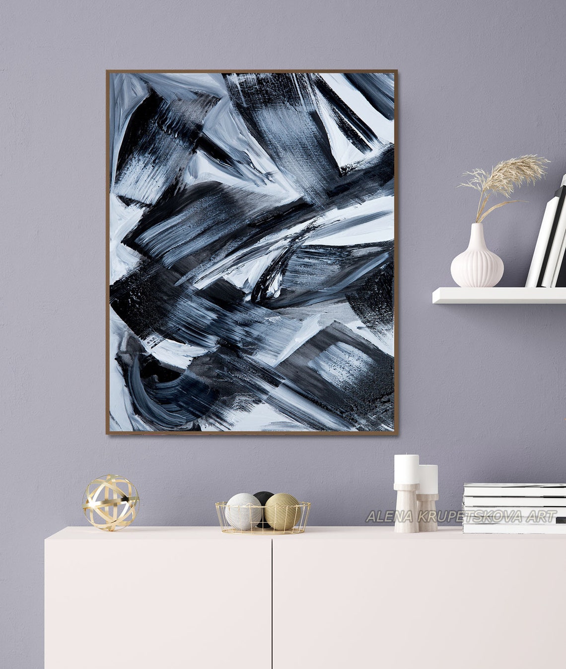 Modern black and gray painting print Abstract black grey art Etsy