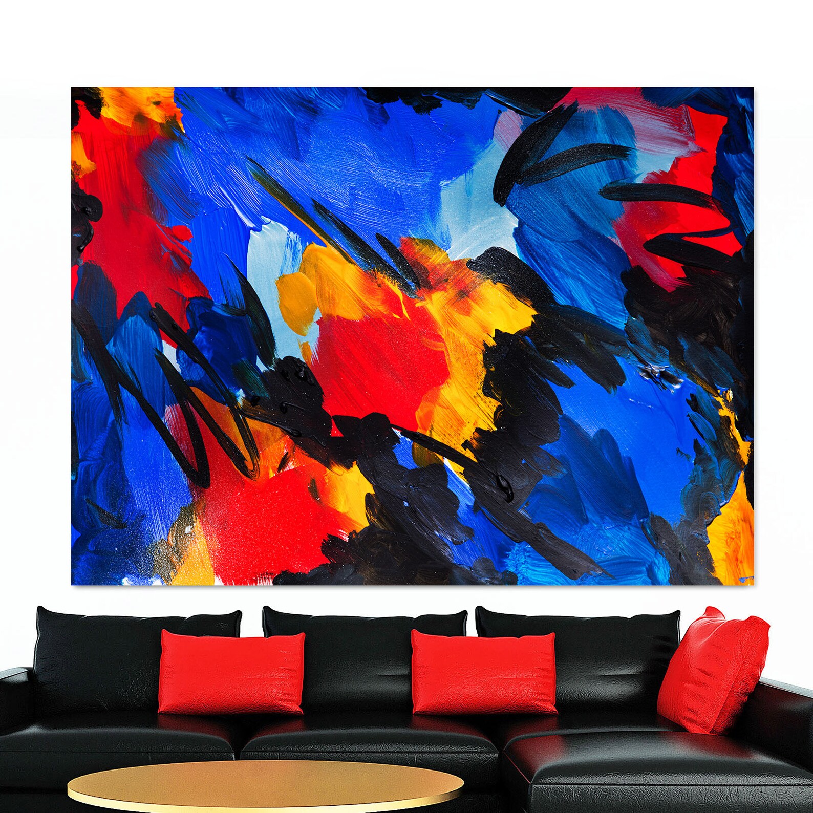 Abstract Trendy Blue and Yellow Wall Art on Canvas Large Etsy