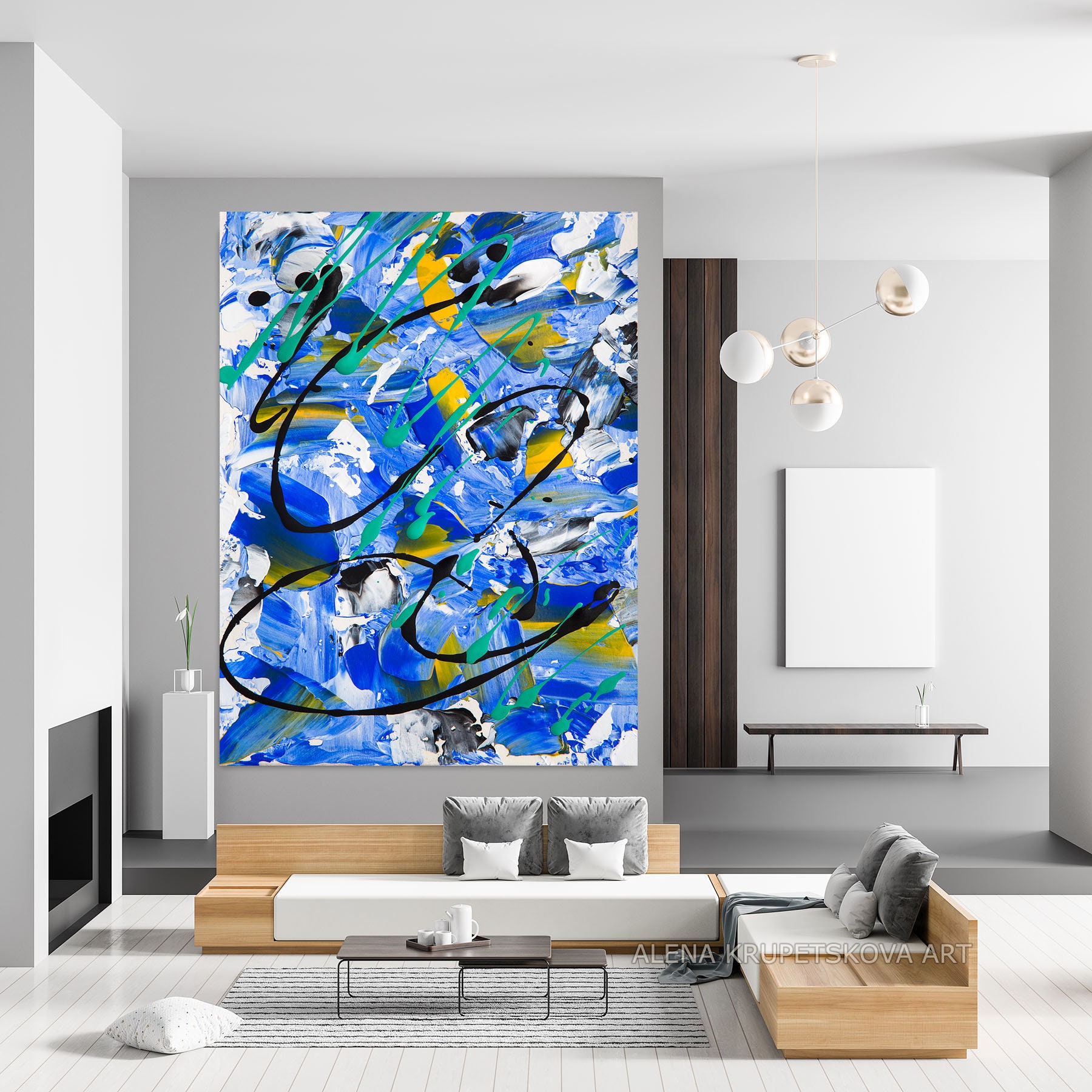 Blue and Yellow Wall Art for Room Decor Blue and Yellow Etsy