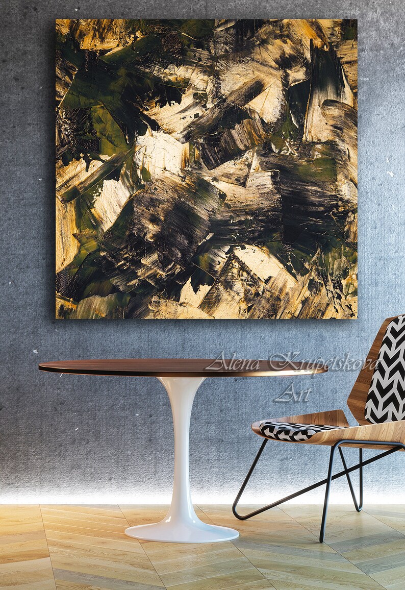 Wall art dark abstract art Dark canvas art Gold and black wall Etsy