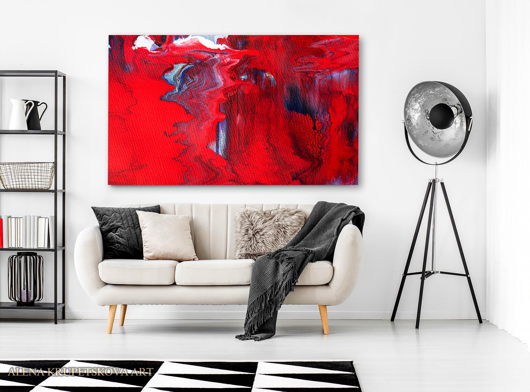 Large red wall art Unique deep red painting print on canvas Etsy