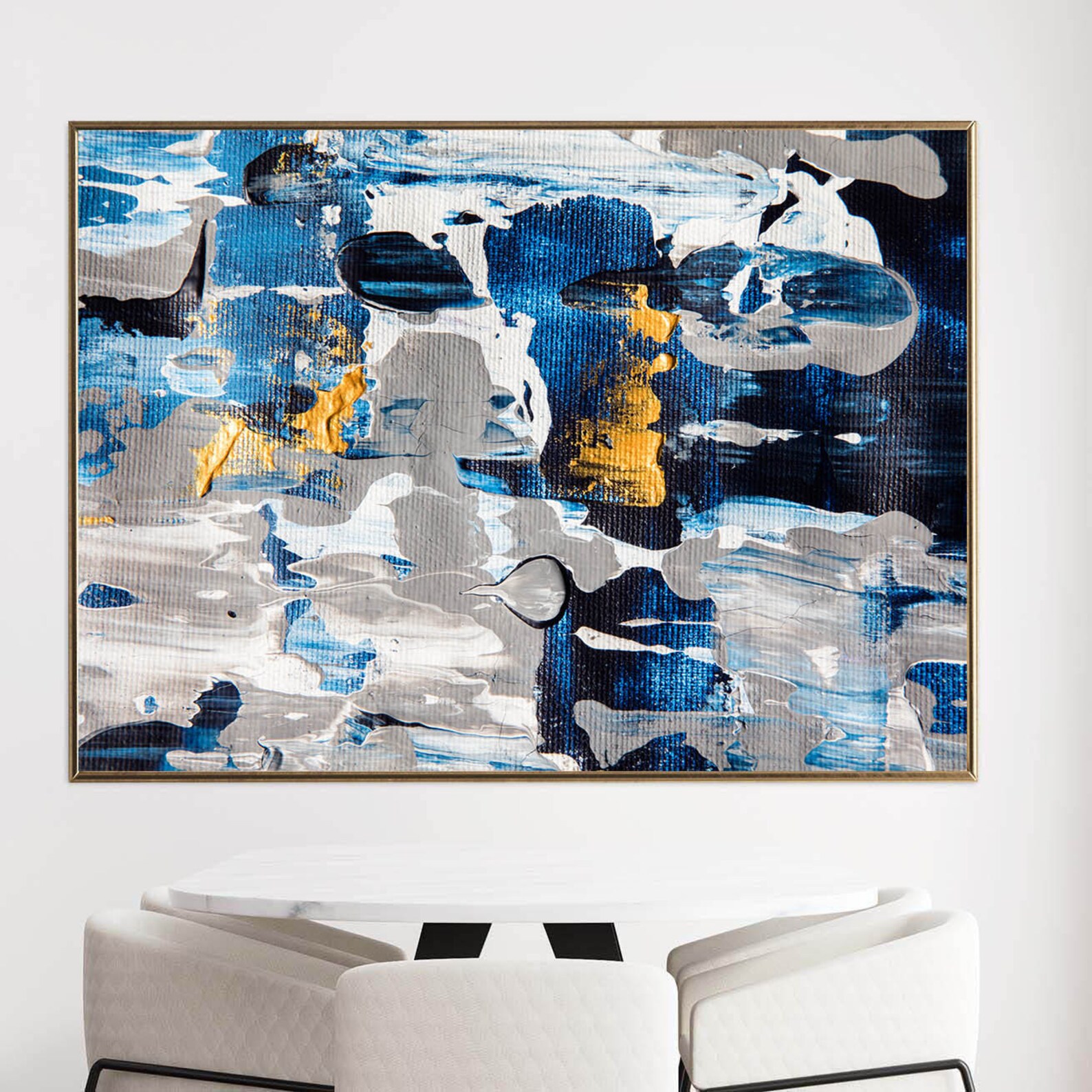 Modern Abstract Gray and Navy Blue Wall Art on Canvas with Etsy