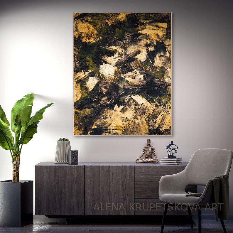 Wall art dark abstract art Dark canvas art Gold and black wall Etsy