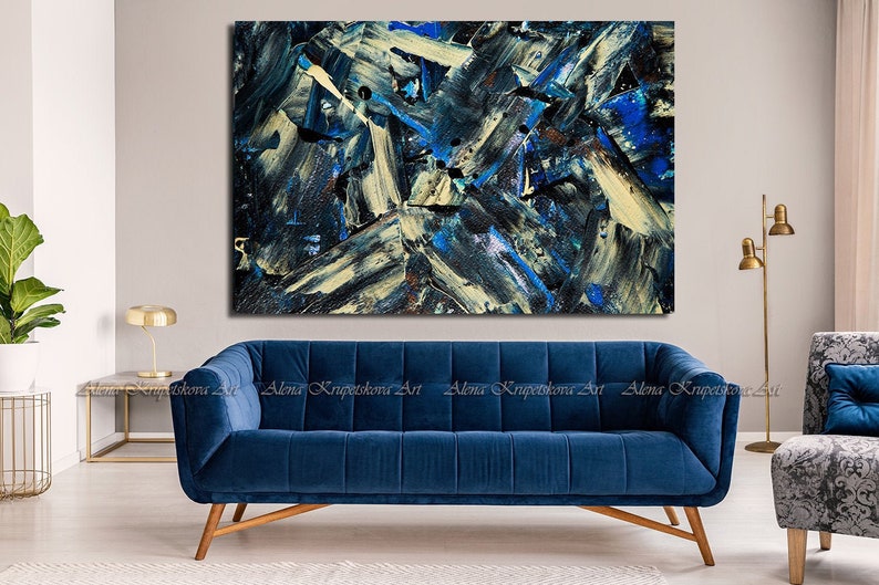 Navy blue wall art extra large wall art indigo art dark Etsy