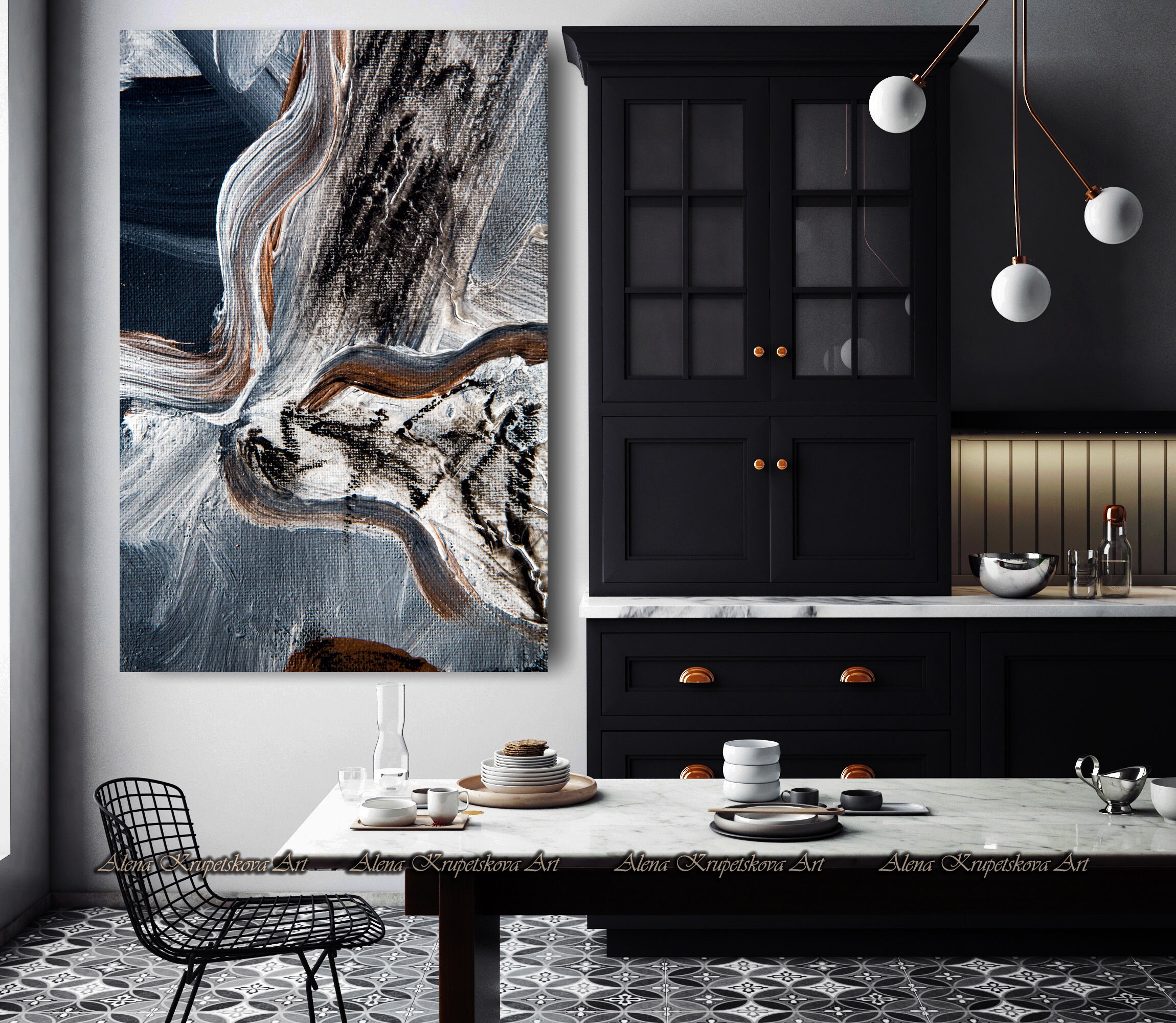Dark wall art canvas Modern grey painting Abstract art print Etsy
