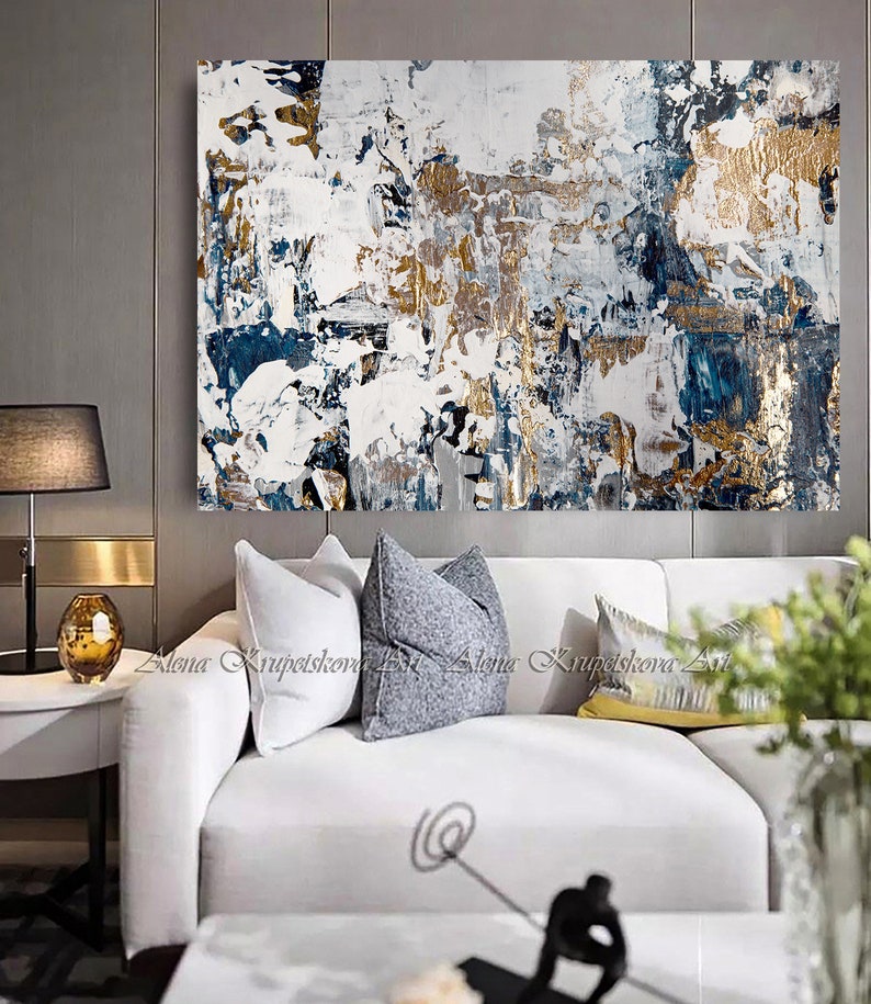 Grey and blue wall decor Abstract canvas art Gray blue wall Etsy