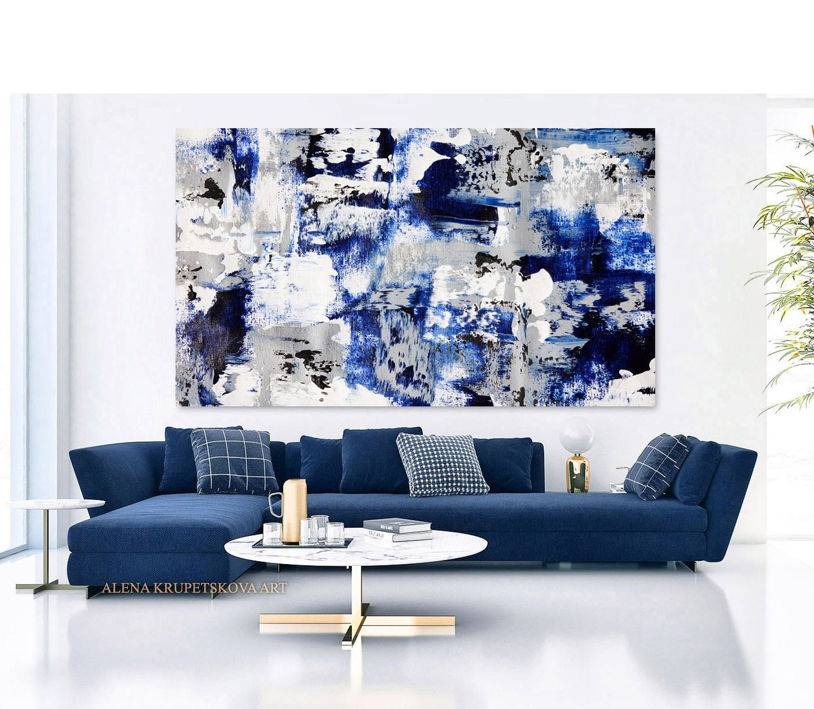 Modern wall art blue grey white for living room Beautiful | Etsy