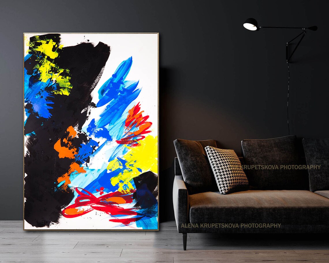 Bright Wall Art Large Bold Abstract Canvas Print Colorful Etsy