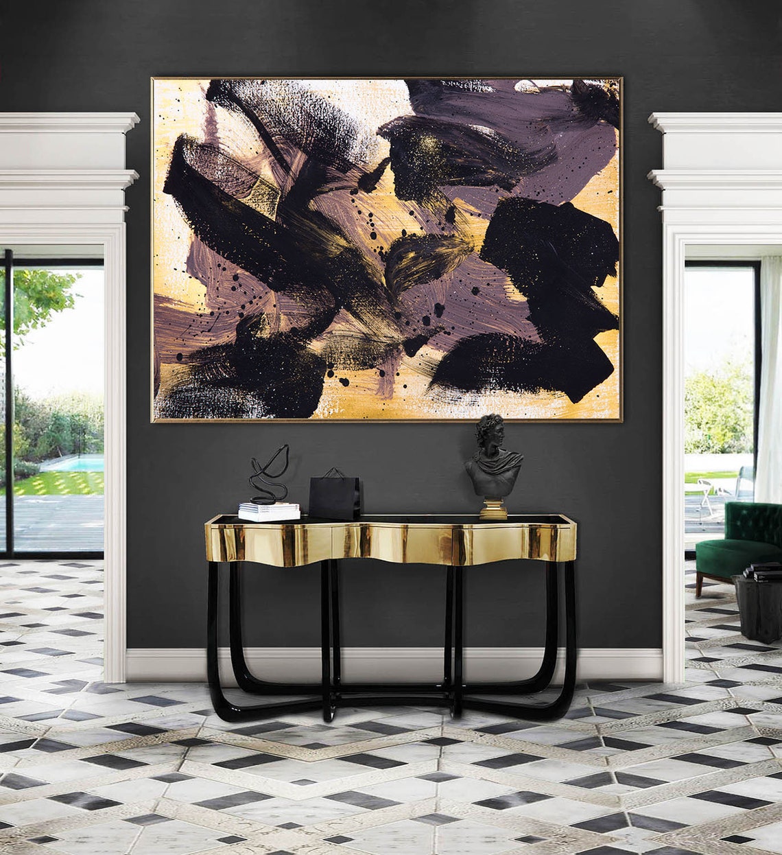 Large brown gold wall art Luxury office decor Hallway wall Etsy