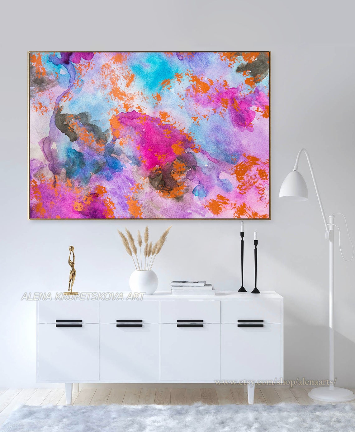 Abstract painting on canvas Pink art print. | Etsy