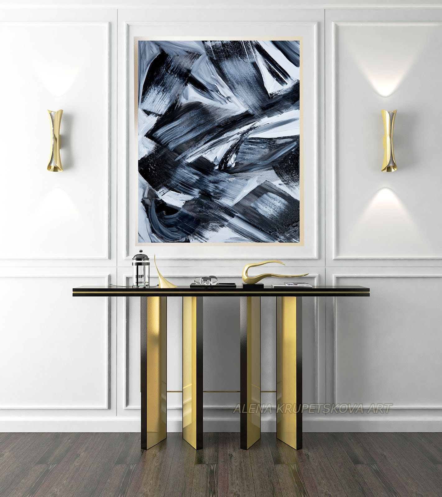 Modern black and gray painting print Abstract black grey art Etsy