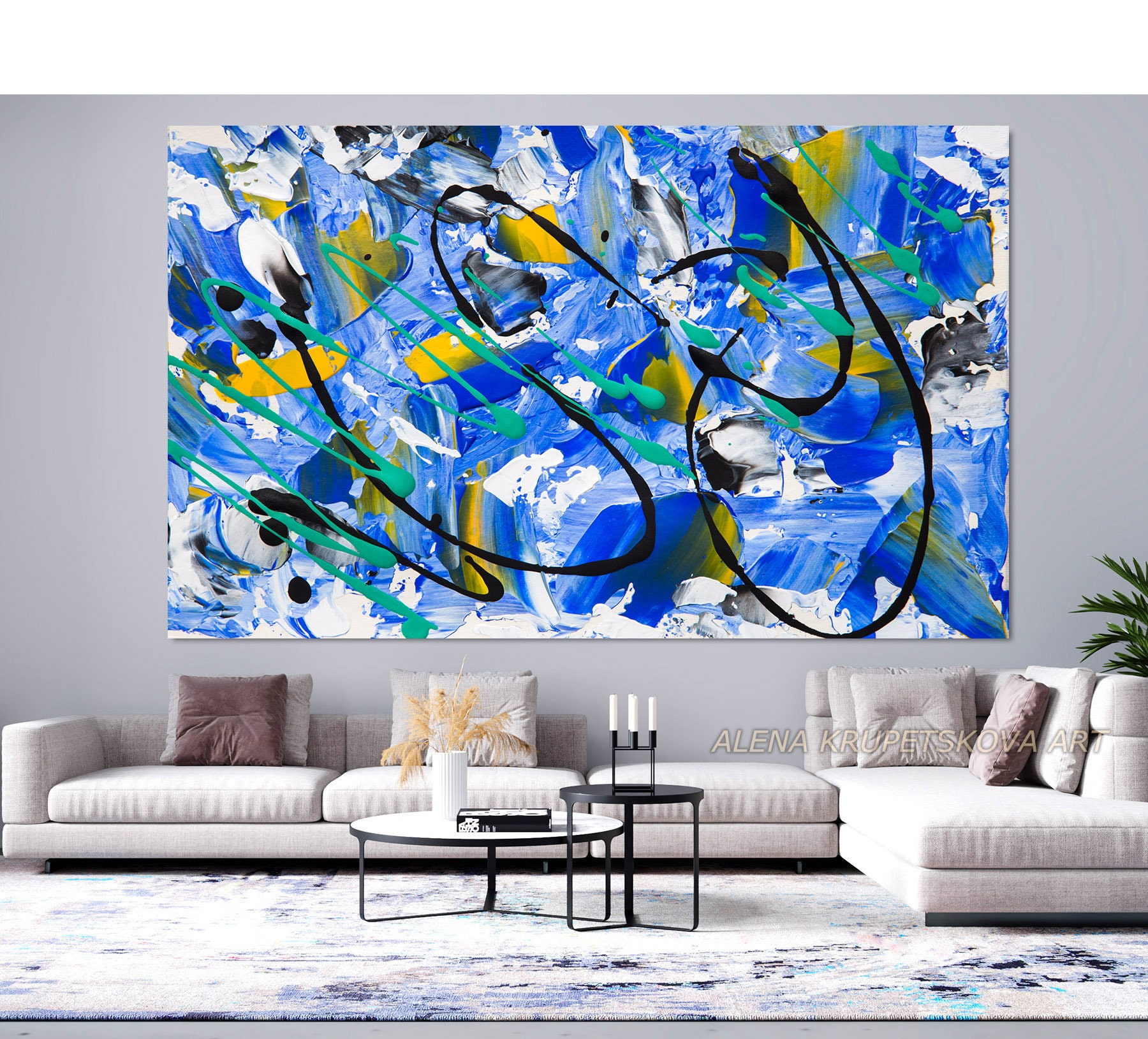 Blue and Yellow Wall Art for Room Decor Blue and Yellow Etsy