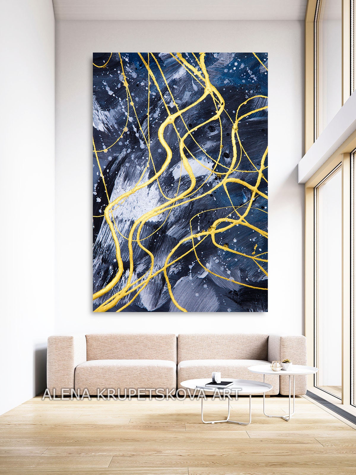 Abstract Art on Canvas Gold and Gray Modern Wall Art Canvas in Etsy