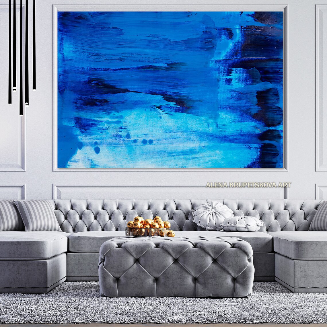 Abstract Royal Blue Painting Print on Canvas for Wall Decor. Etsy