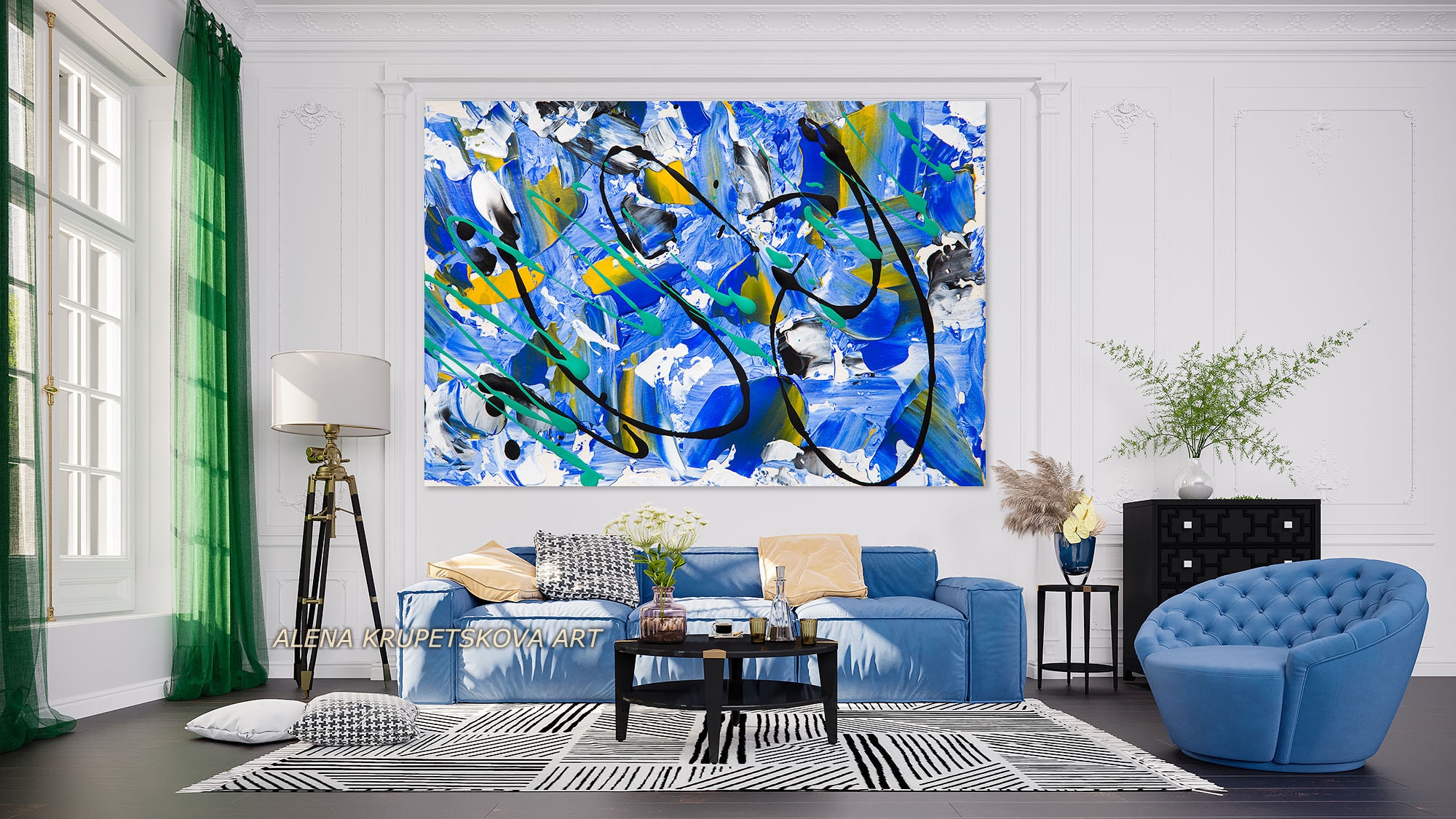 Blue and Yellow Wall Art for Room Decor Blue and Yellow Etsy