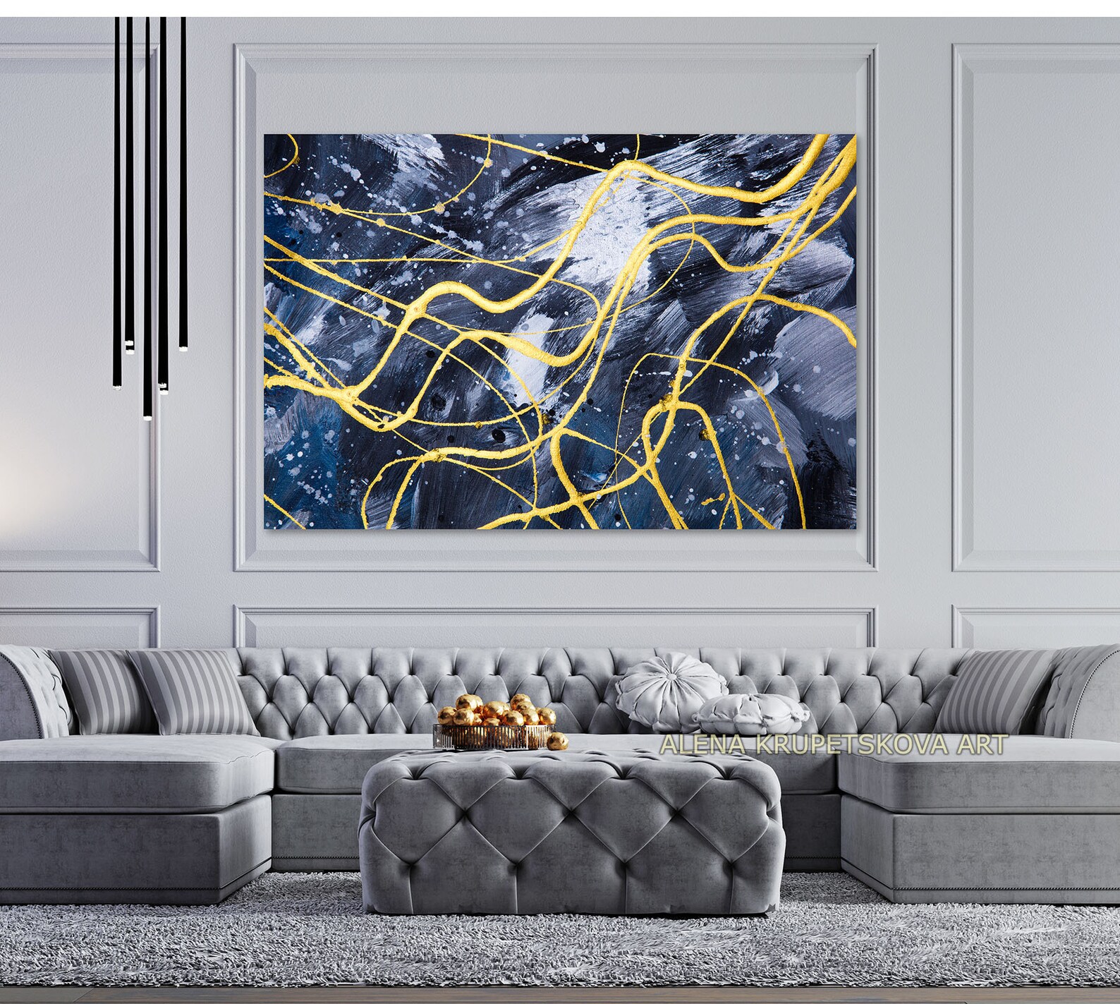 Abstract Art on Canvas Gold and Gray Modern Wall Art Canvas in Etsy