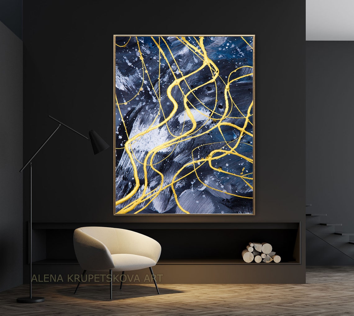 Abstract art on canvas Gold and gray modern wall art canvas in Etsy