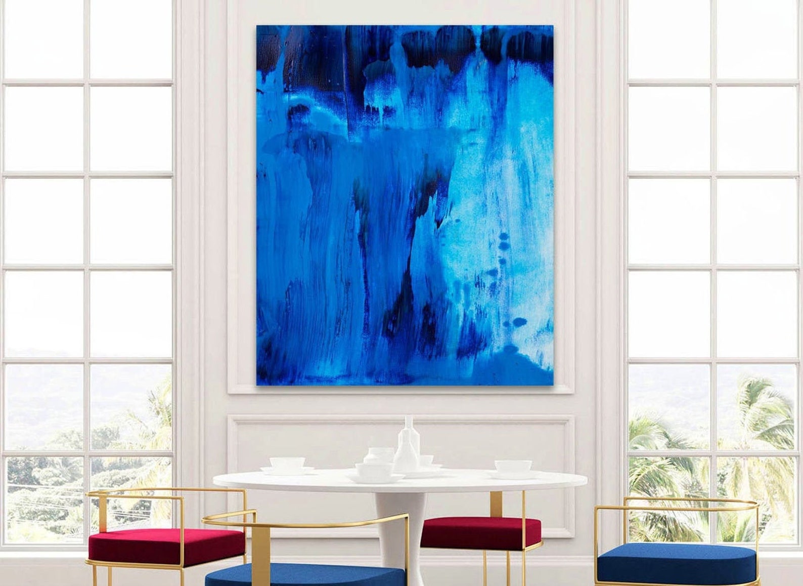 Abstract royal blue painting print on canvas for wall decor. Etsy