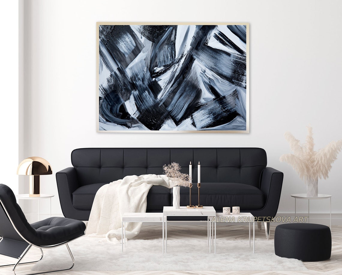 Modern black and gray painting print Abstract black grey art Etsy