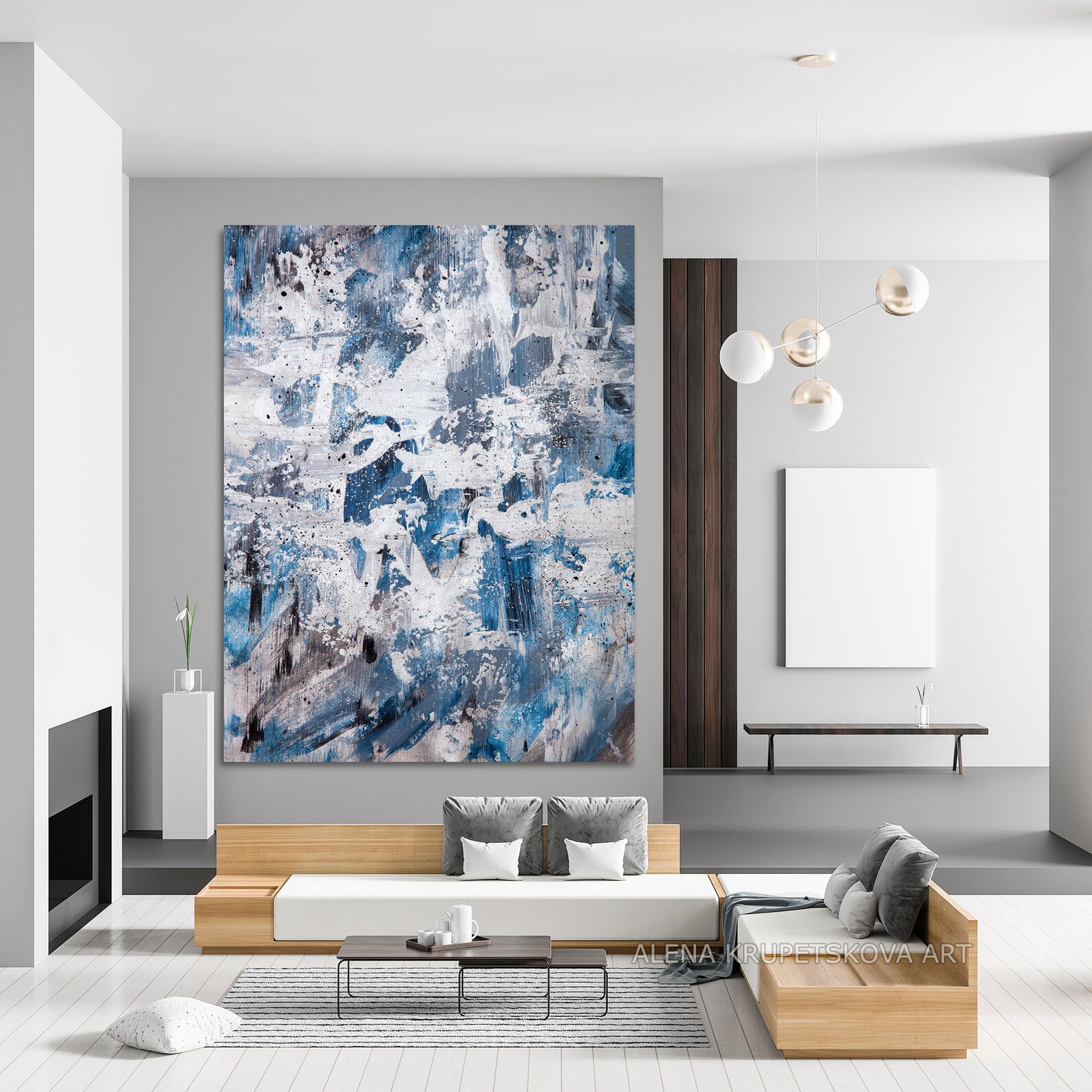 Abstract blue and silver glitter wall art Blue and gray | Etsy