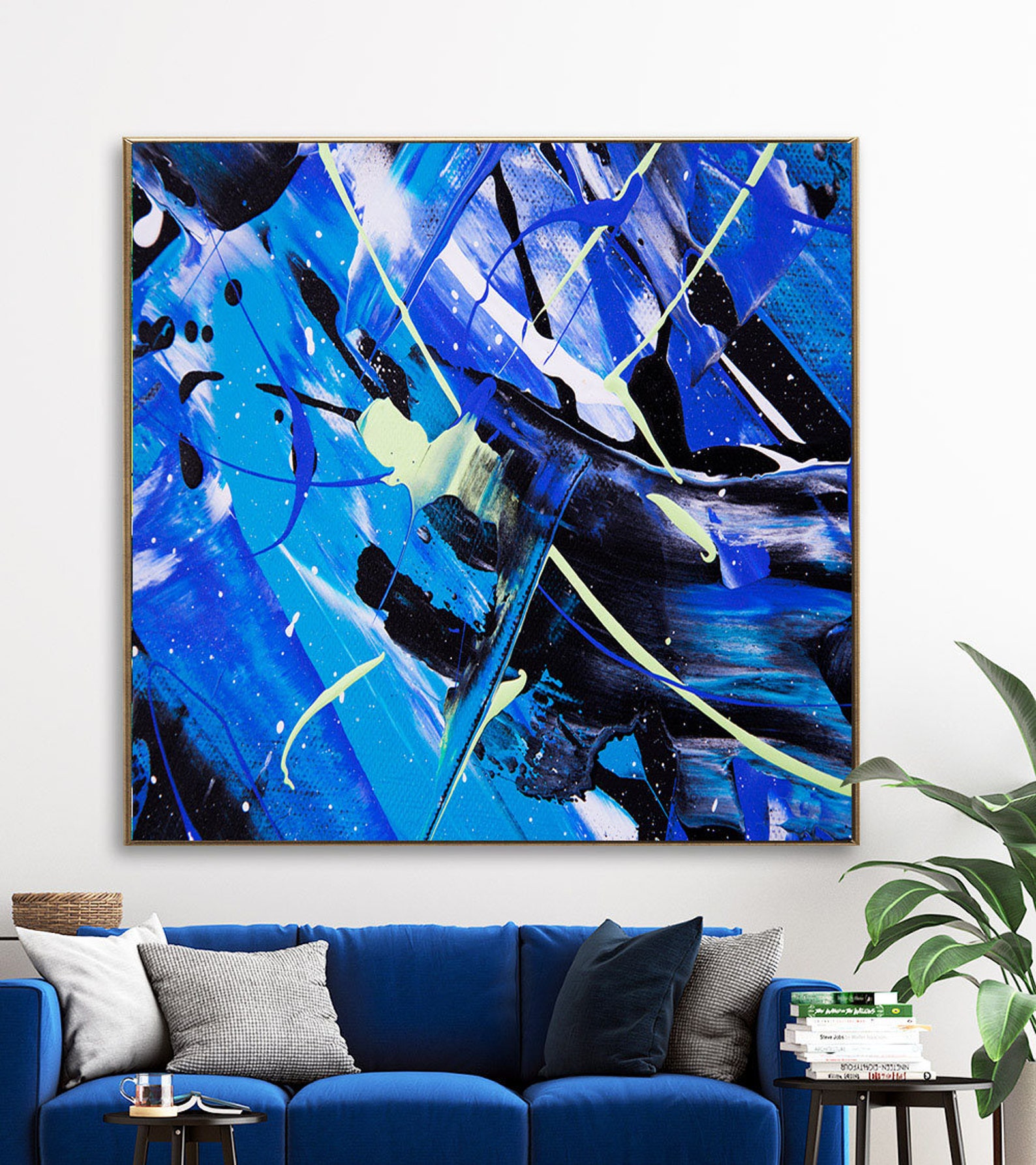 Painting Royal Blue Wall Art Canvas Print Deep Blue Abstract Etsy