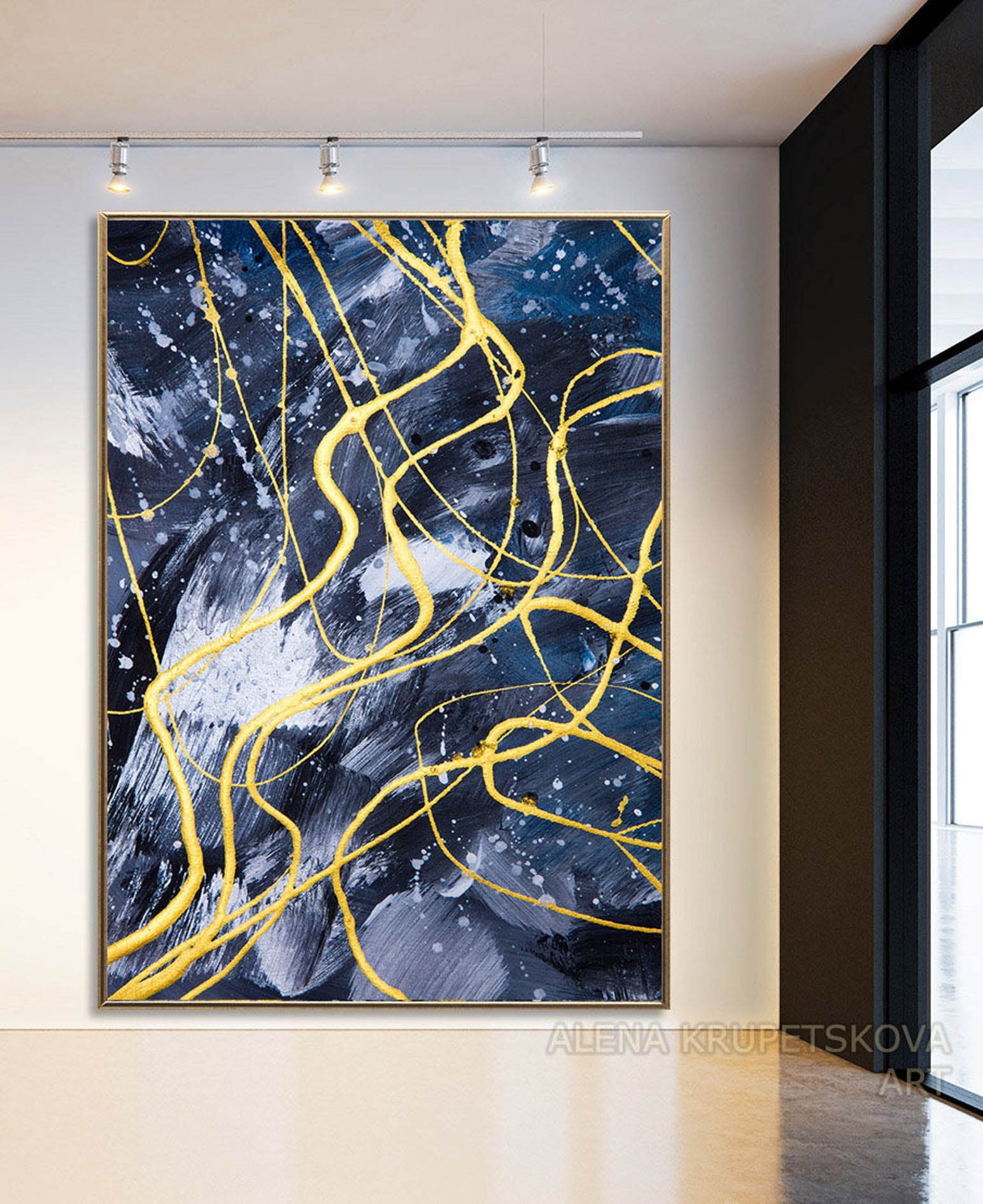 Abstract Art on Canvas Gold and Gray Modern Wall Art Canvas in Etsy