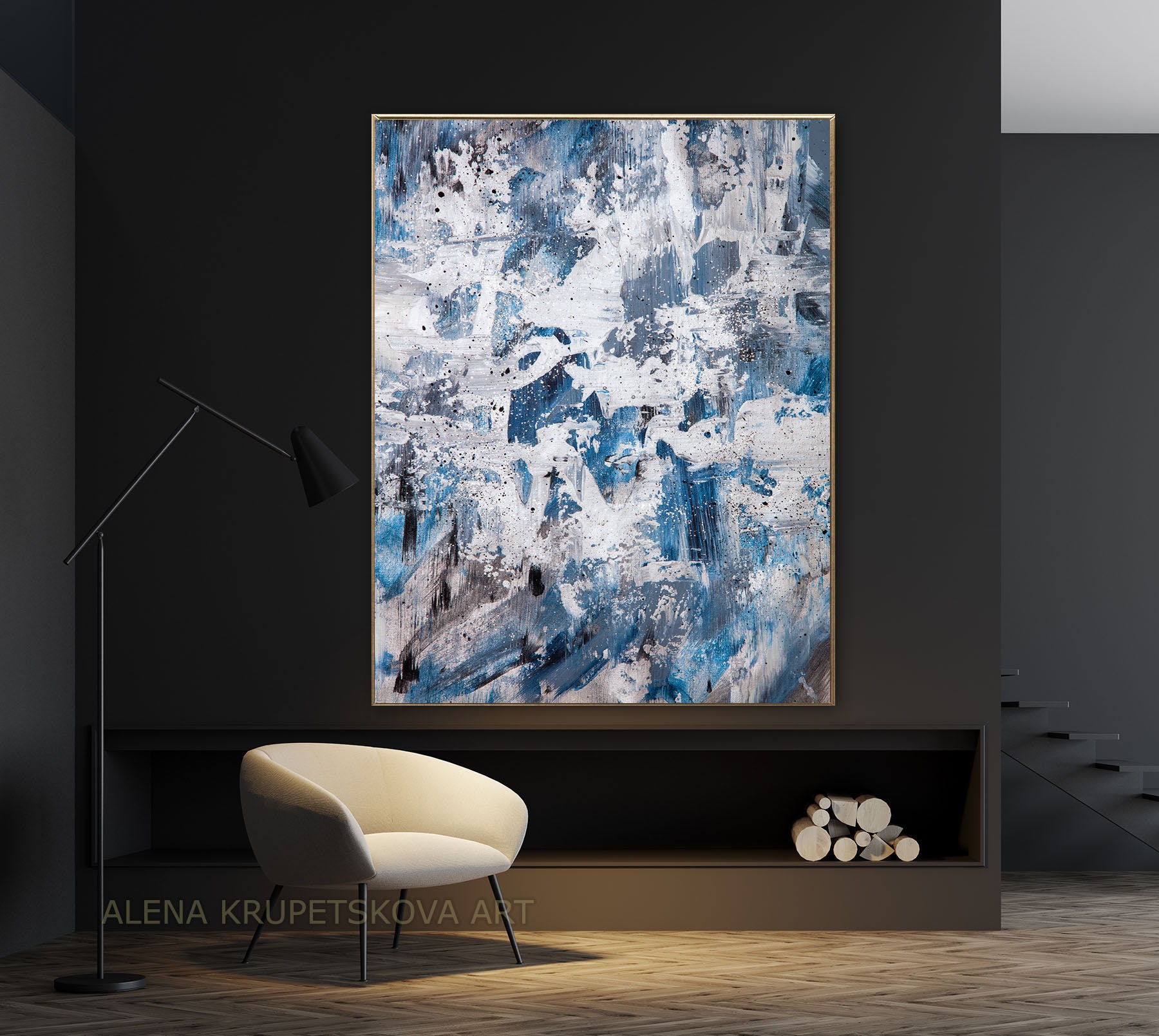 Abstract blue and silver glitter wall art Blue and gray Etsy