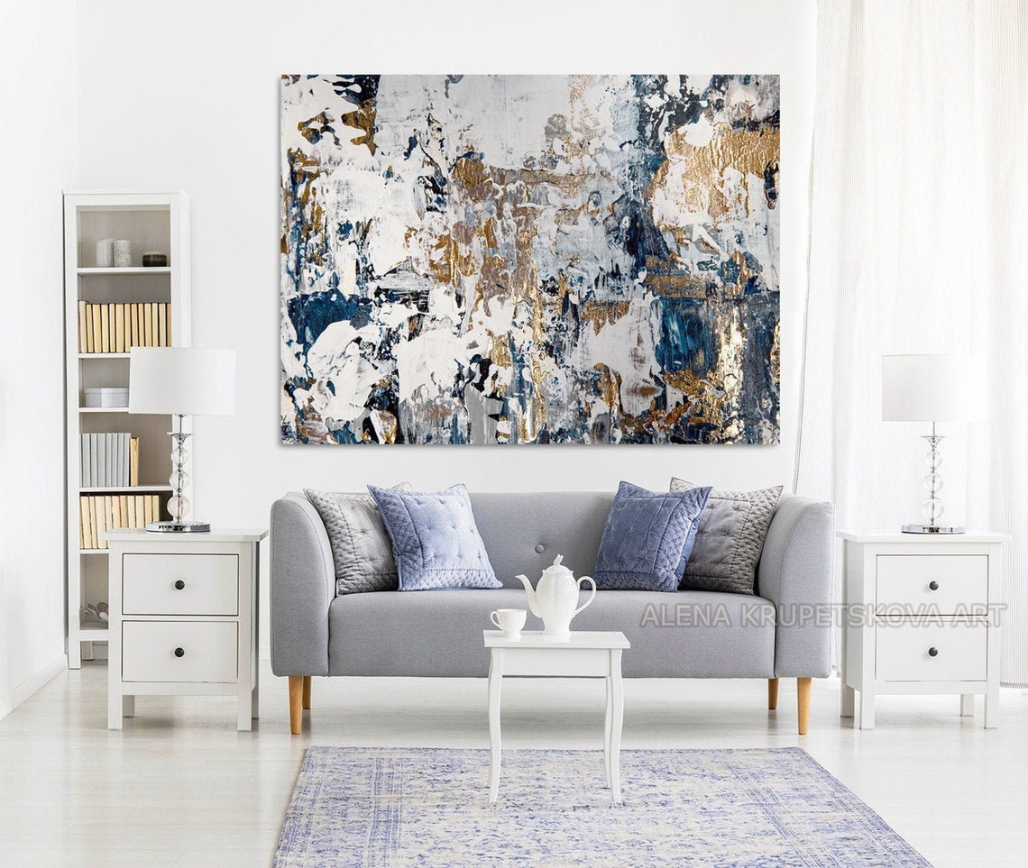 Blue and Gray Wall Decor for Home and Office Graceful Art for Etsy