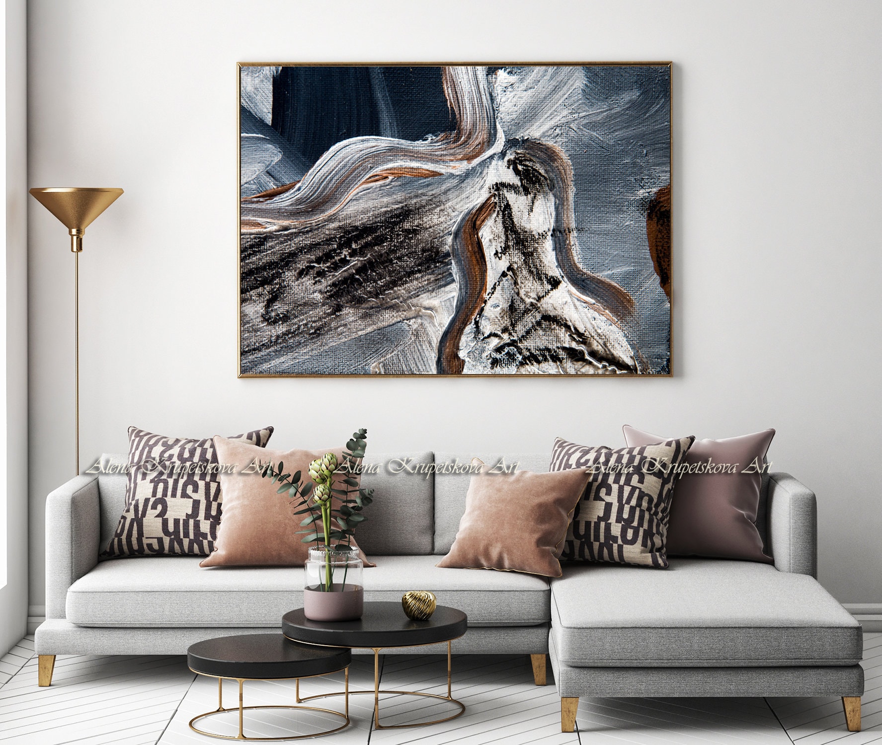 Dark wall art canvas Modern grey painting Abstract art print Etsy