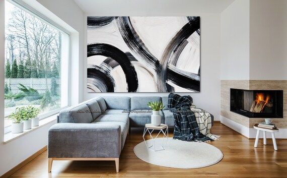 Large Wall Art Black And Neutral Art Oversized Wall Art Etsy