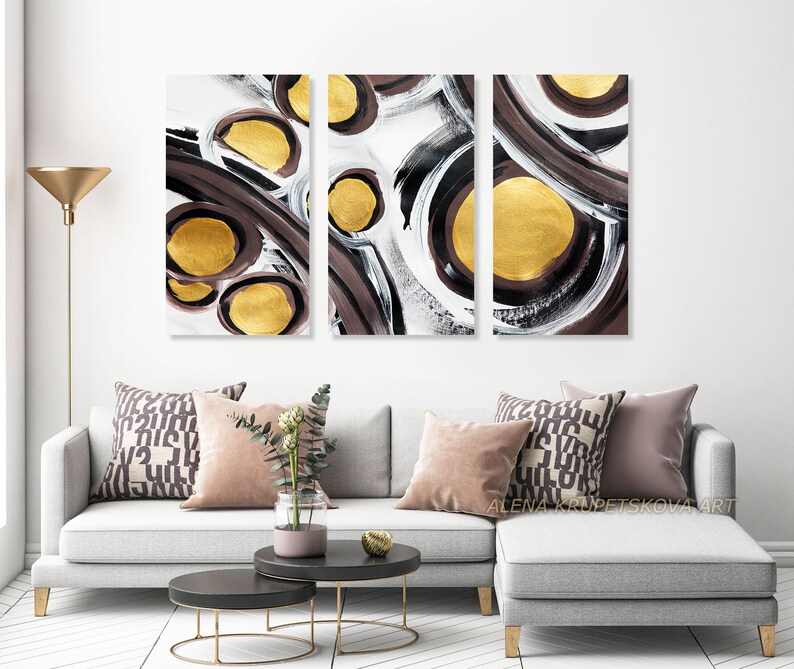 Triptych wall art Large abstract art on canvas Circle art Etsy