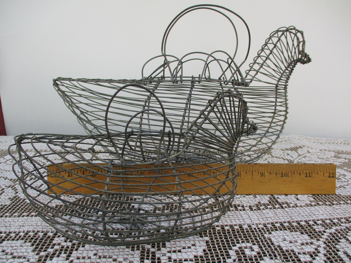Two Vintage Wire Chicken Egg Baskets Etsy