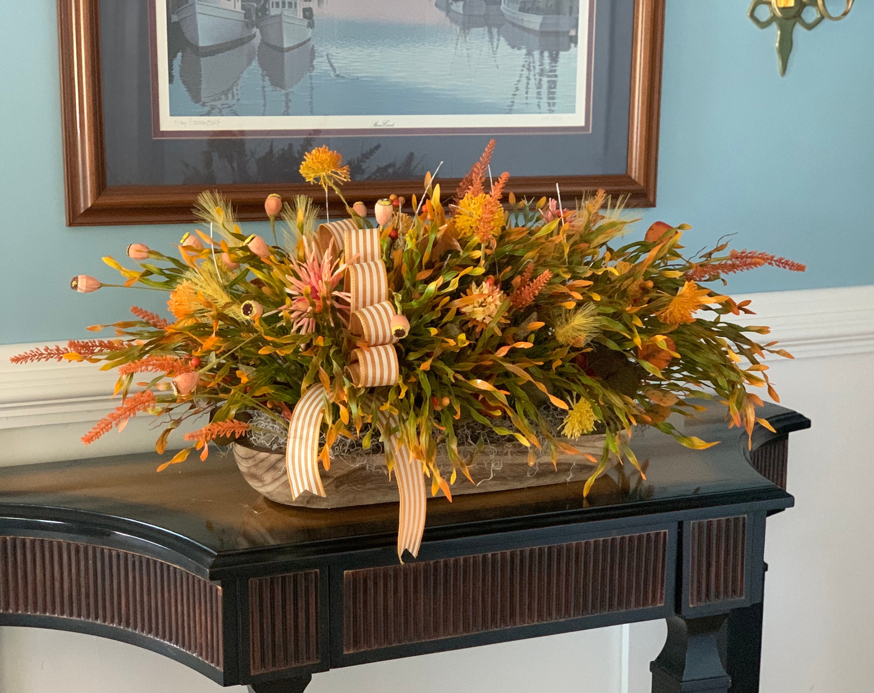 Modern Long Fall, Winter Table Artificial Arrangement, Handmade