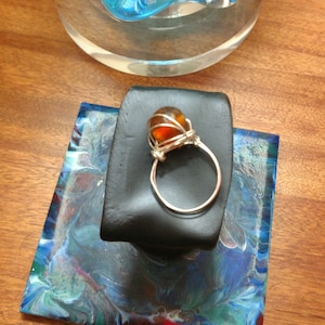 Large Silver and Orange Asymmetrical Glass Statement Ring, US Size 10