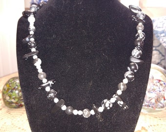 Black and White Snowflake Jasper, Zebra Stone, and Howlite Necklace