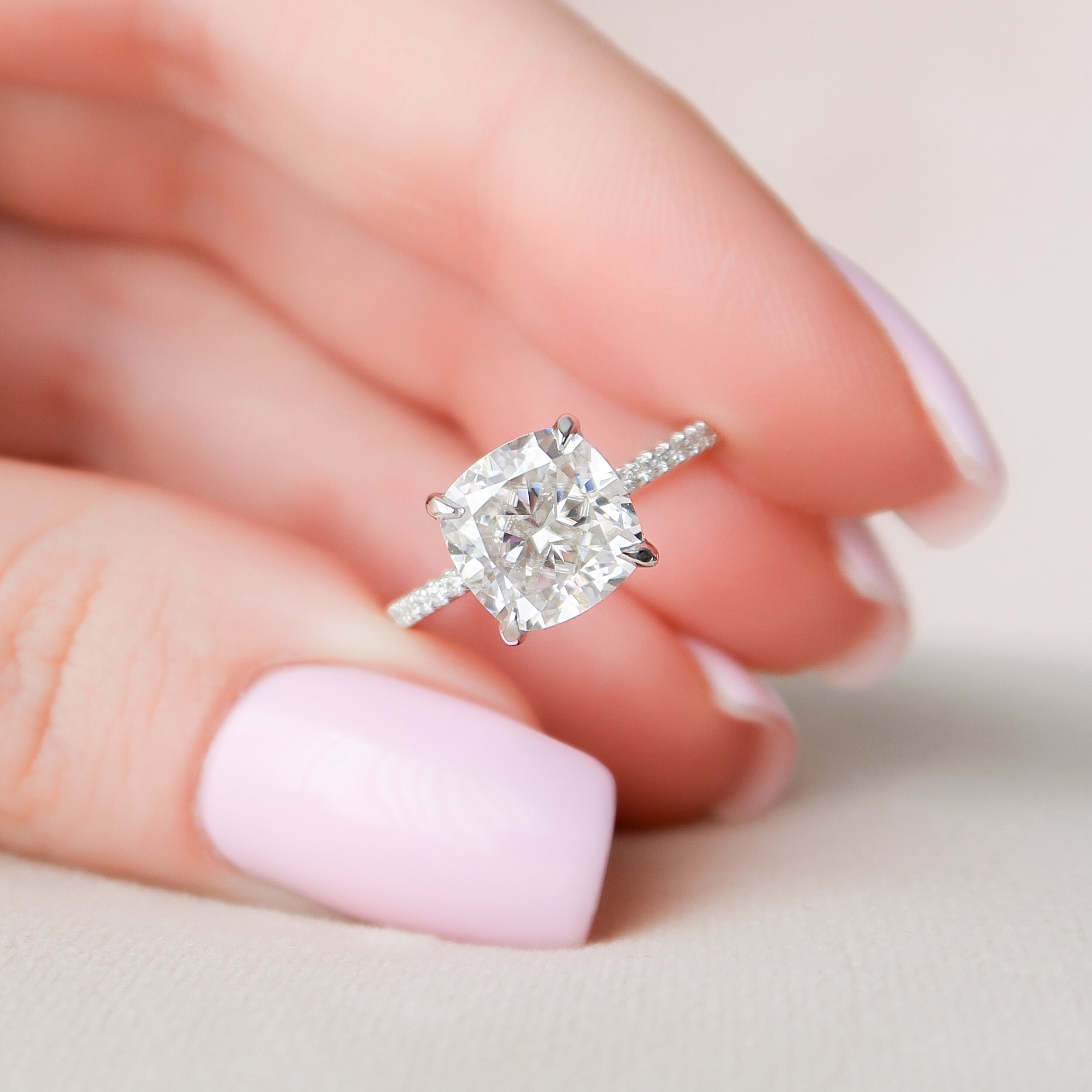 2.5 CT Cushion Cut Engagement Ring Hidden Halo Cushion Etsy