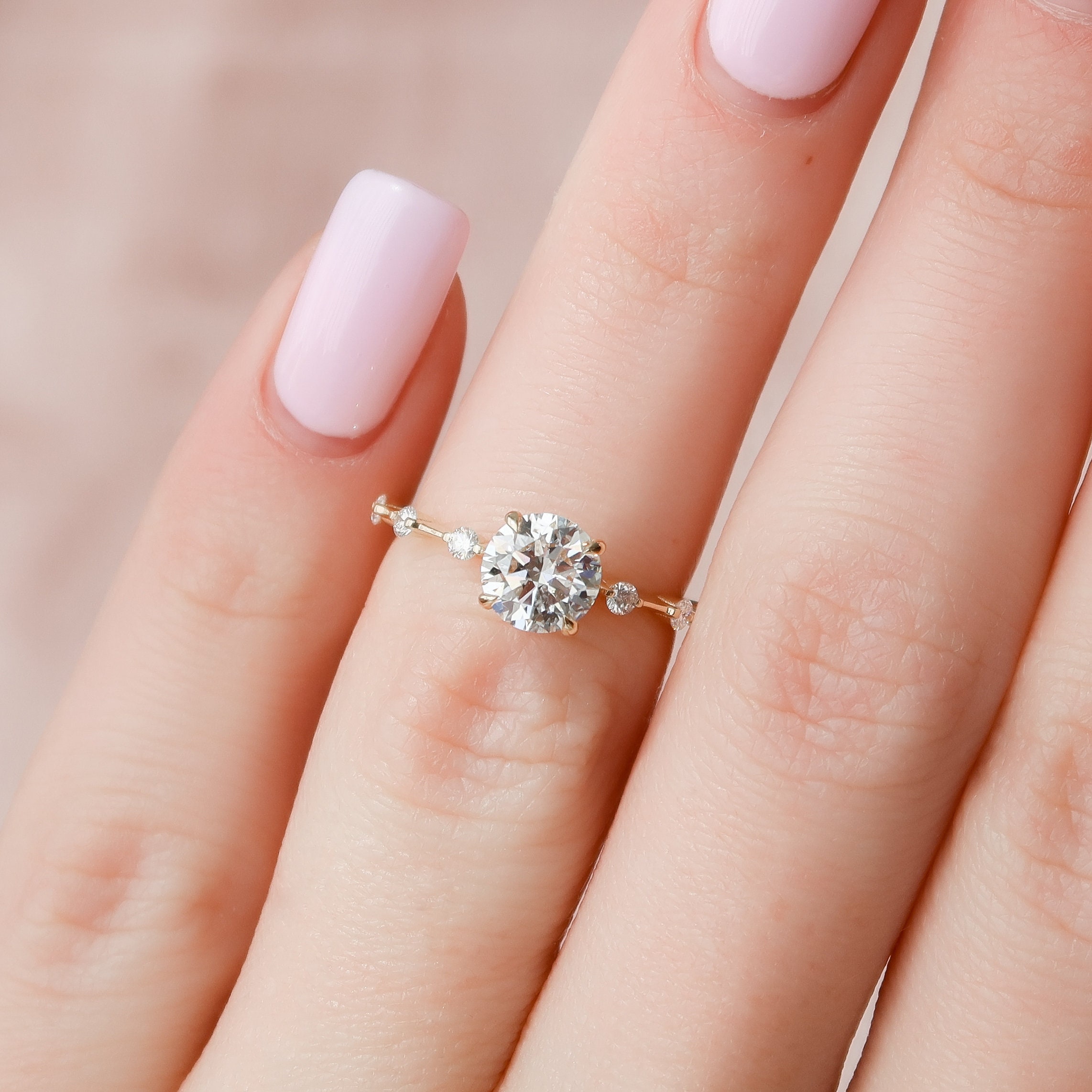 1 CT Lab Diamond Round Cut Engagement Ring Dainty Wedding Etsy