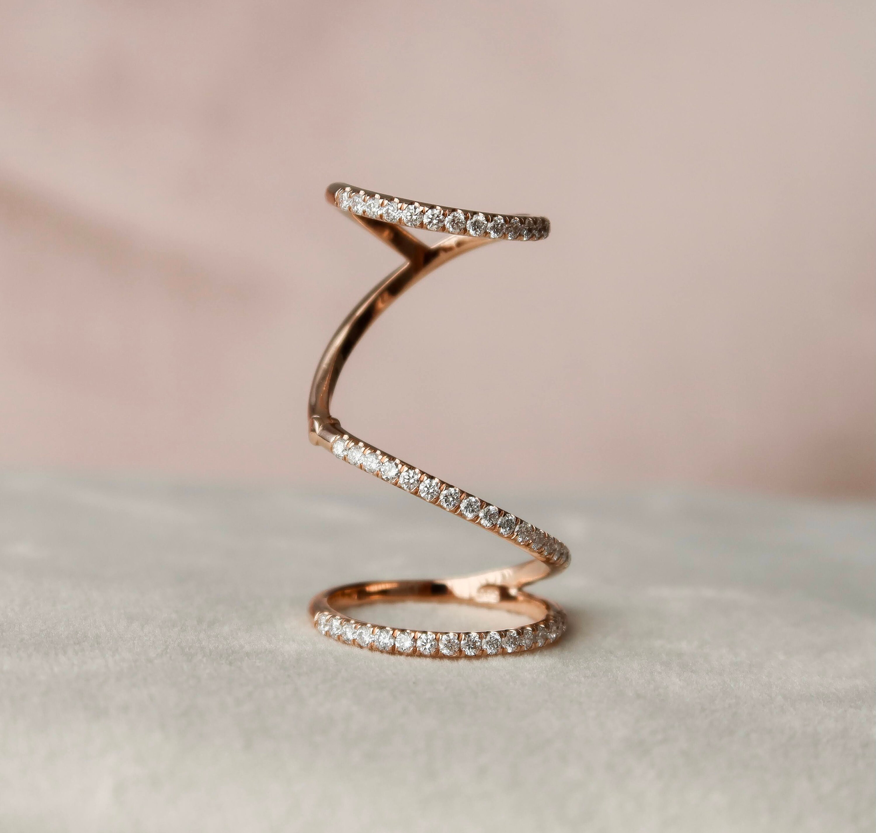 Articulated Ring, Full Finger Ring, Wrap Spiral Ring in Solid Rose Gold