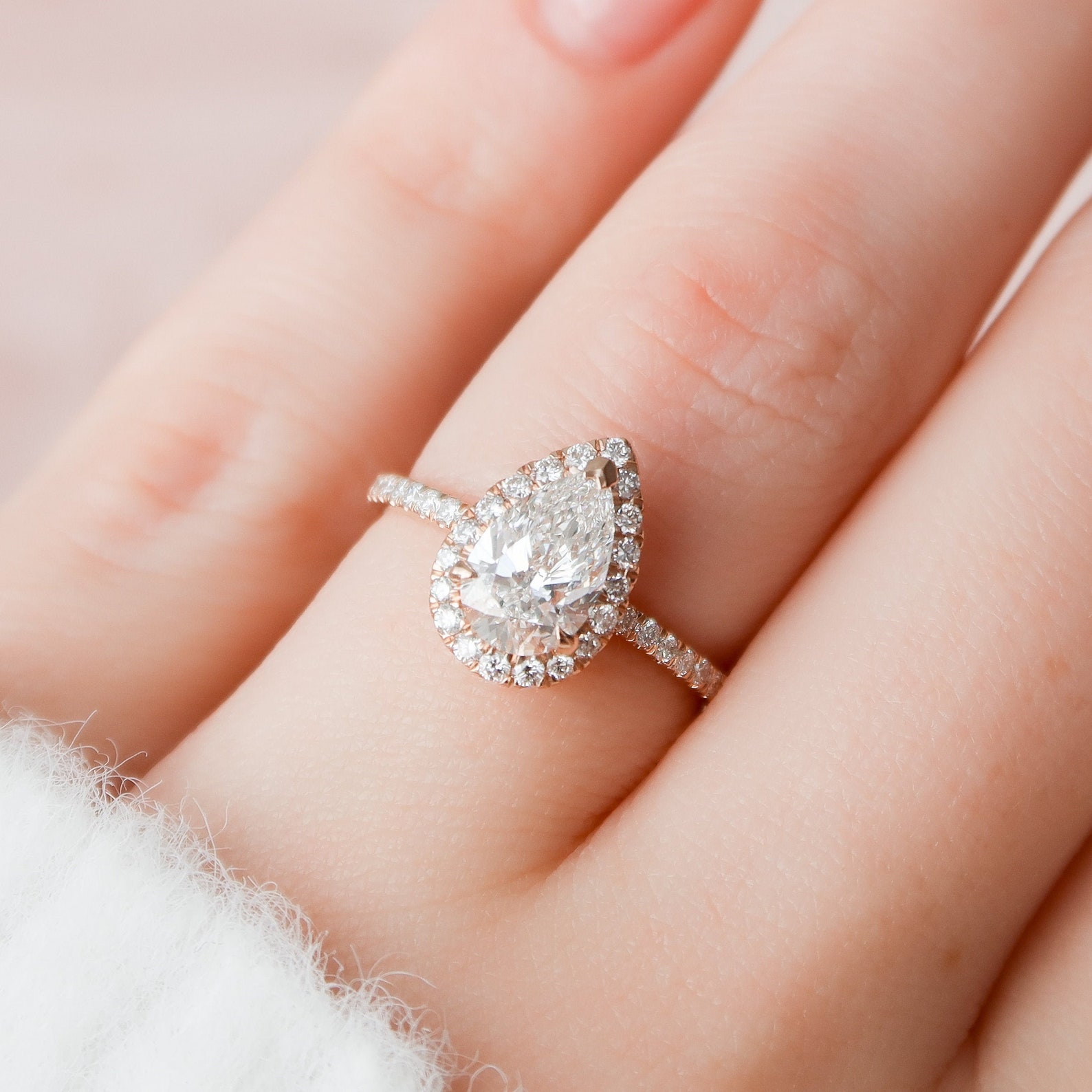 1 CT Pear Engagement Ring Pear Cut Lab Diamond Halo Etsy
