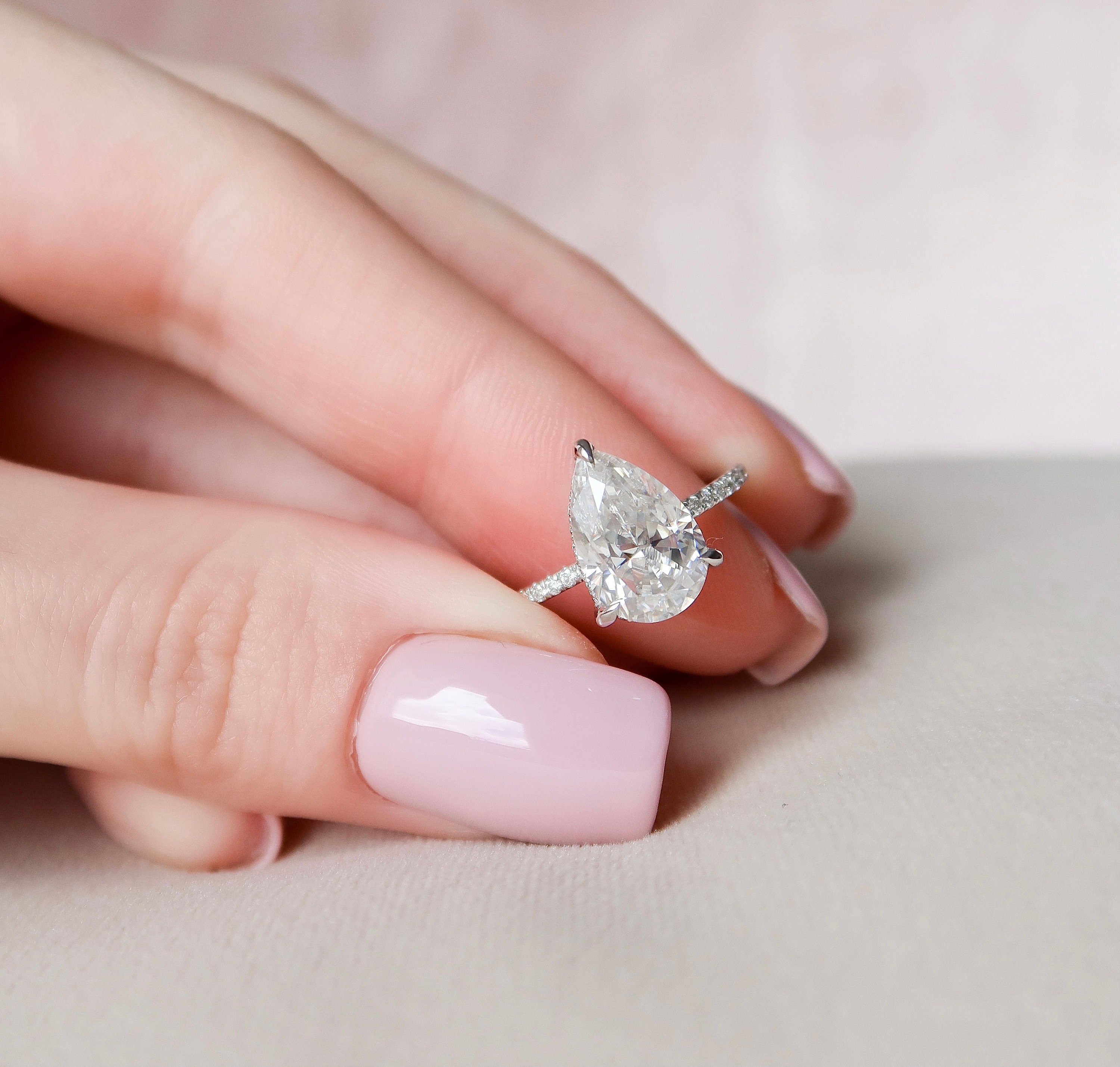 2.5 CT Pear Engagement Ring, Dainty Pear Wedding Ring