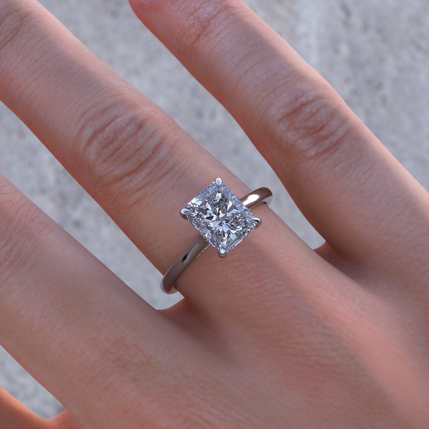 Langwerpige kussen cut verlovingsring. Solitaire Kussen Etsy