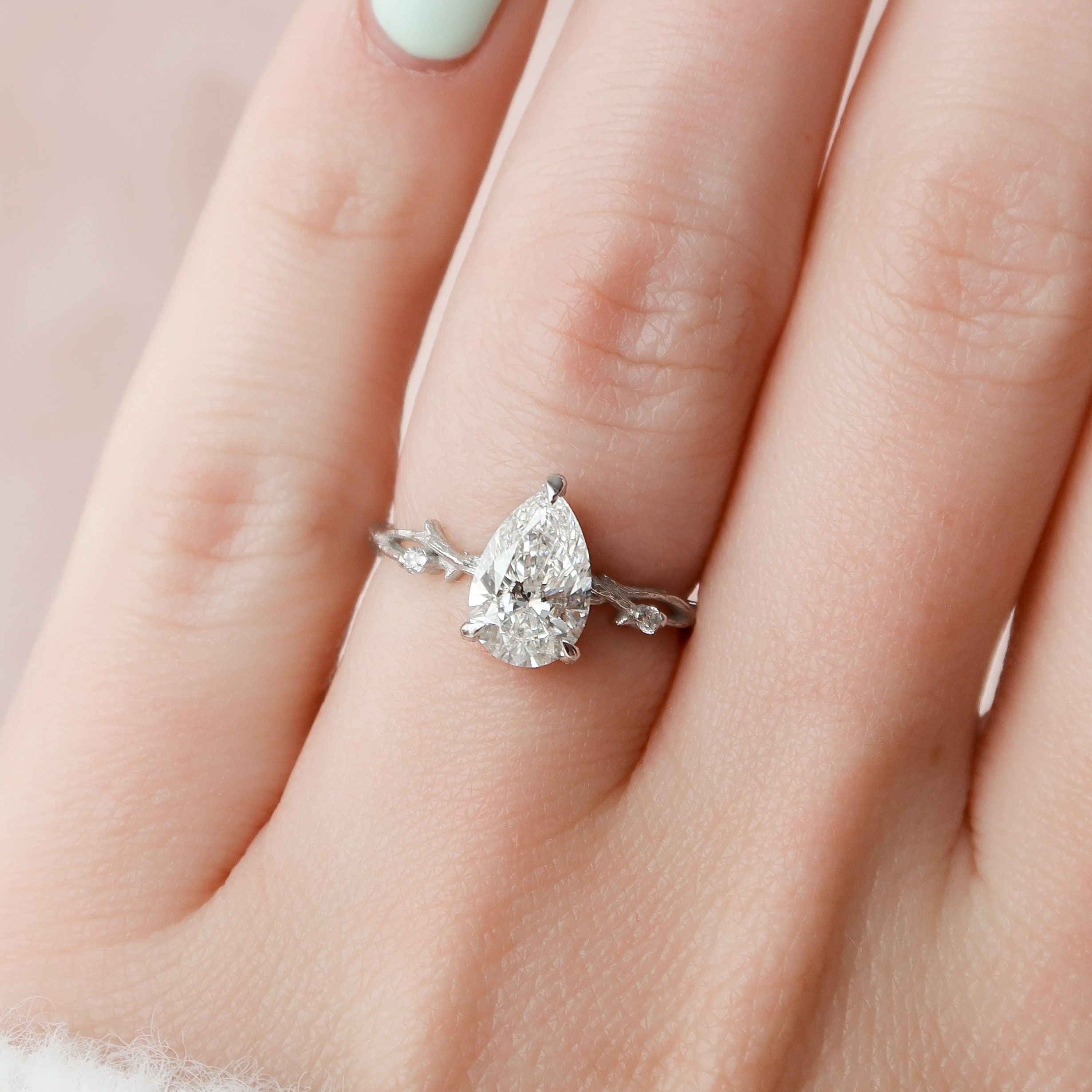 1.5 CT Pear Shaped Lab Diamond Engagement Ring Nature Etsy