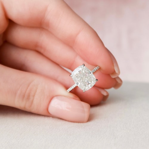 Elongated Cushion Cut Moissanite Engagement Ring Custom Etsy