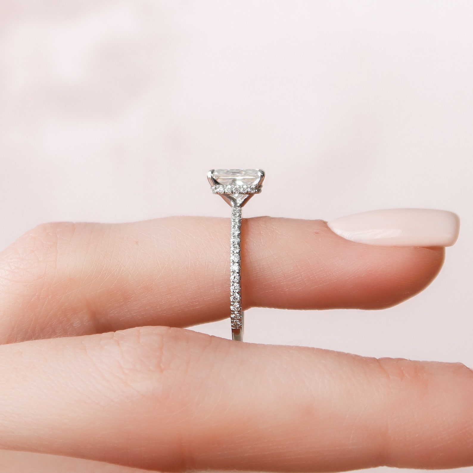 1.50 CT Radiant Cut Engagement Ring Hidden Halo Moissanite Etsy