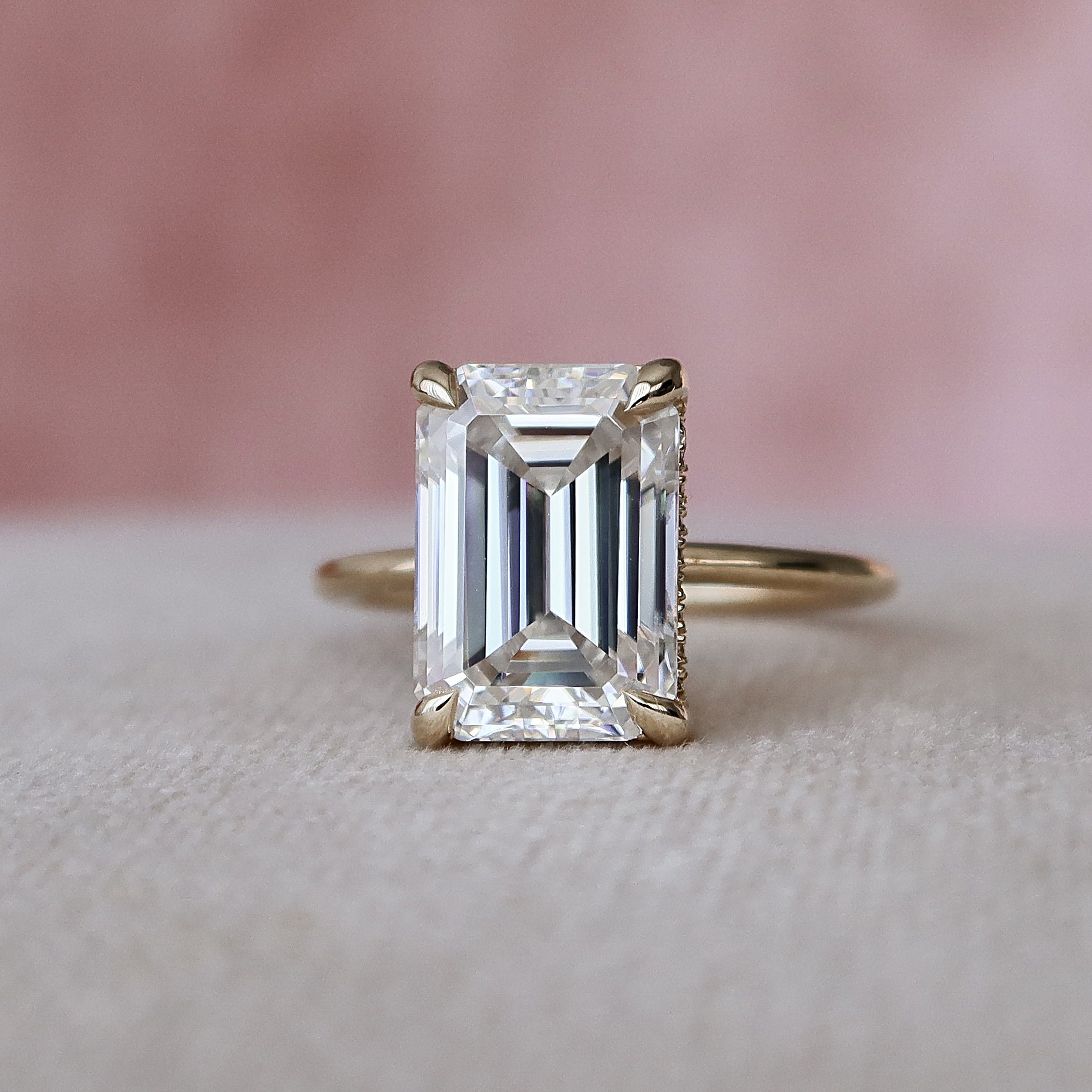 5 CT Thin Engagement Ring Emerald Cut Moissanite Engagement | Etsy