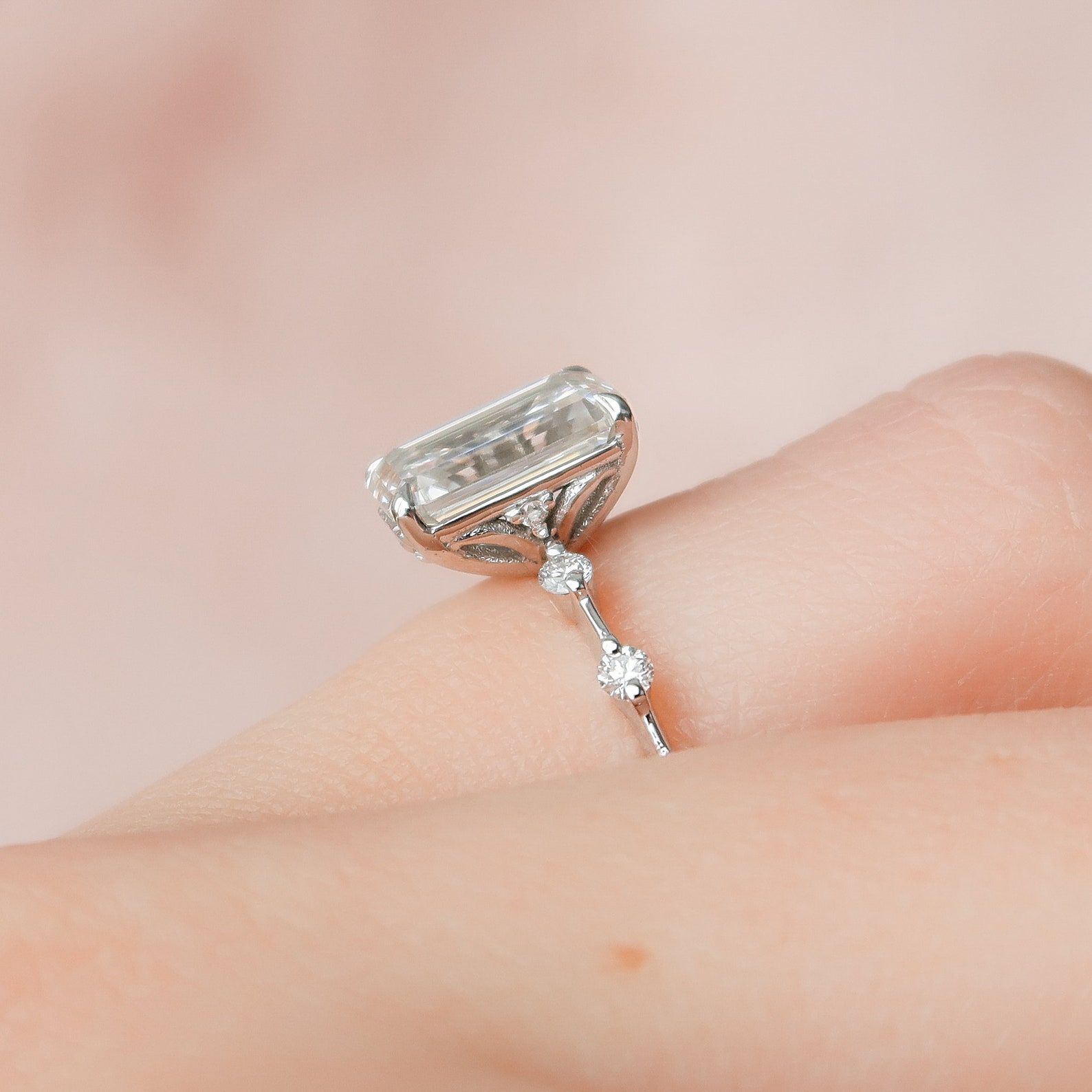 2.5 Dainty Emerald Cut Engagement Ring Moissanite Engagement Etsy