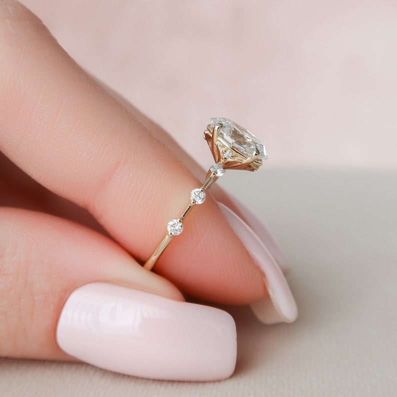 1.3 CT Lab Diamond Oval Cut Engagement Ring Dainty Wedding Etsy